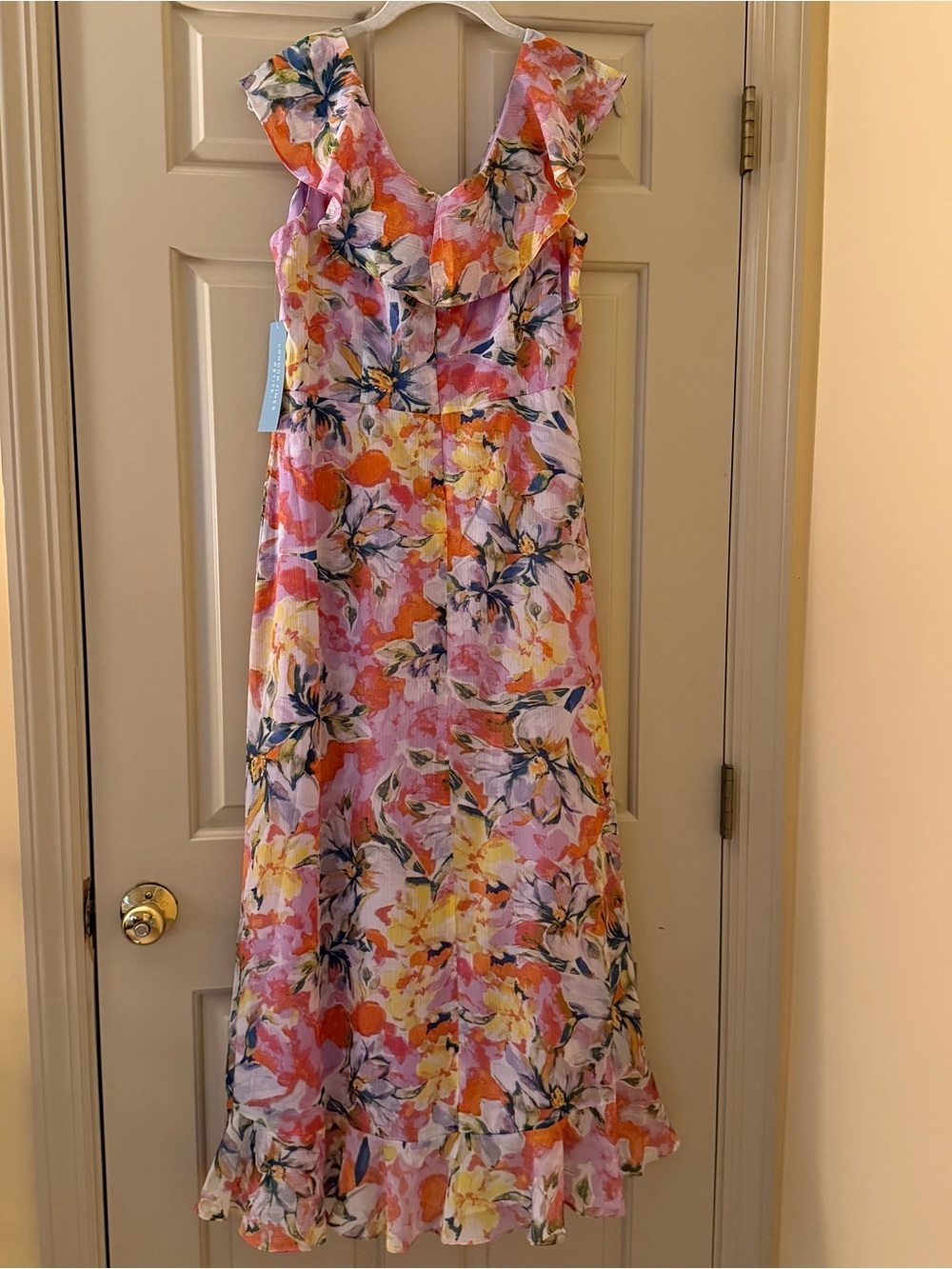 London Times Floral Ruffle Maxi Dress Size 10P - Picture 6 of 9